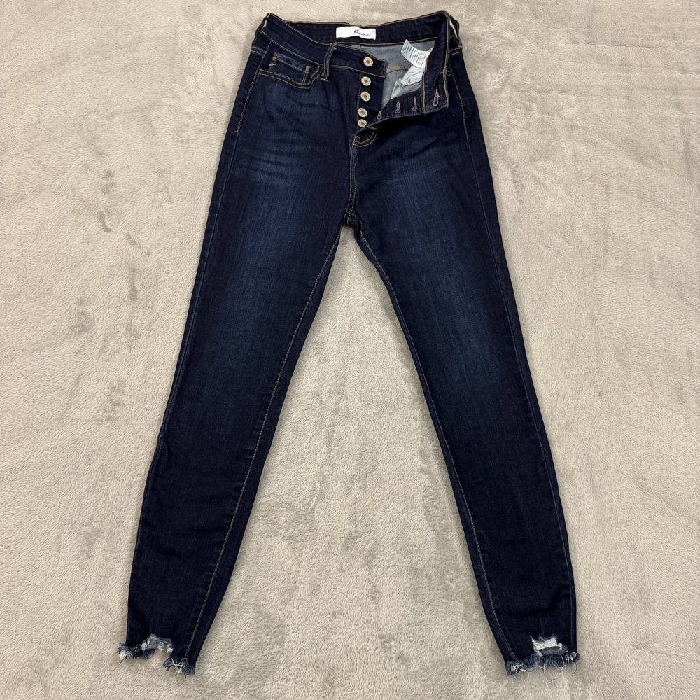 Kancan Jeans Womens 7/27 White High Rise Ankle Skinny Raw Hem Double Button